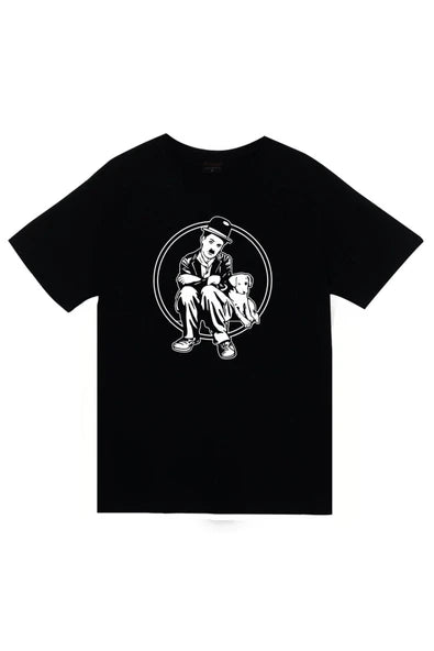fame-stoned  Charlie Chaplin Baskılı Unisex %100 Pamuk Siyah T-shirt