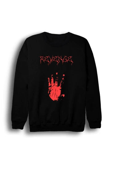 Revenge Kanlı el izi baskılı siyah sweatshirt