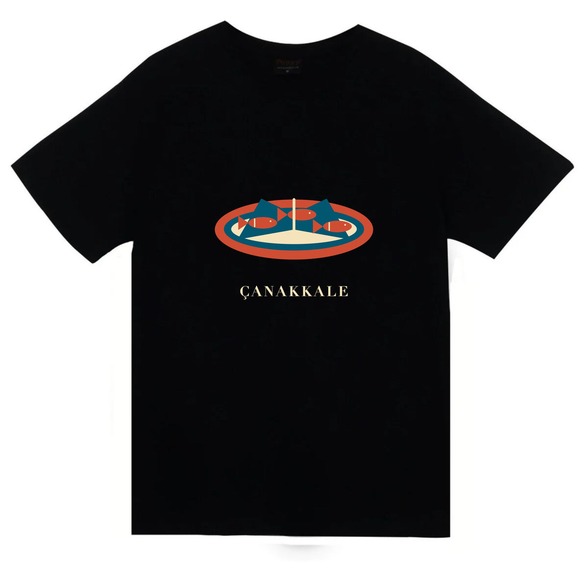 Çanakkale Asma Yaprağında Sardalya baskılı siyah t-shirt