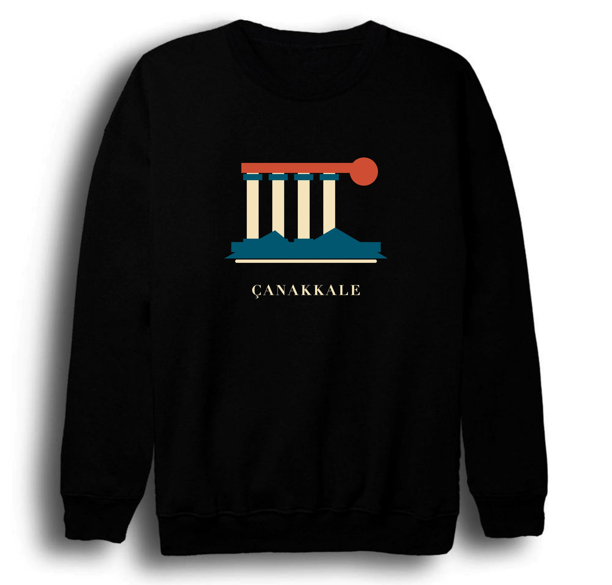 Çanakkale Assos Athena Tapınağı baskılı siyah sweatshirt