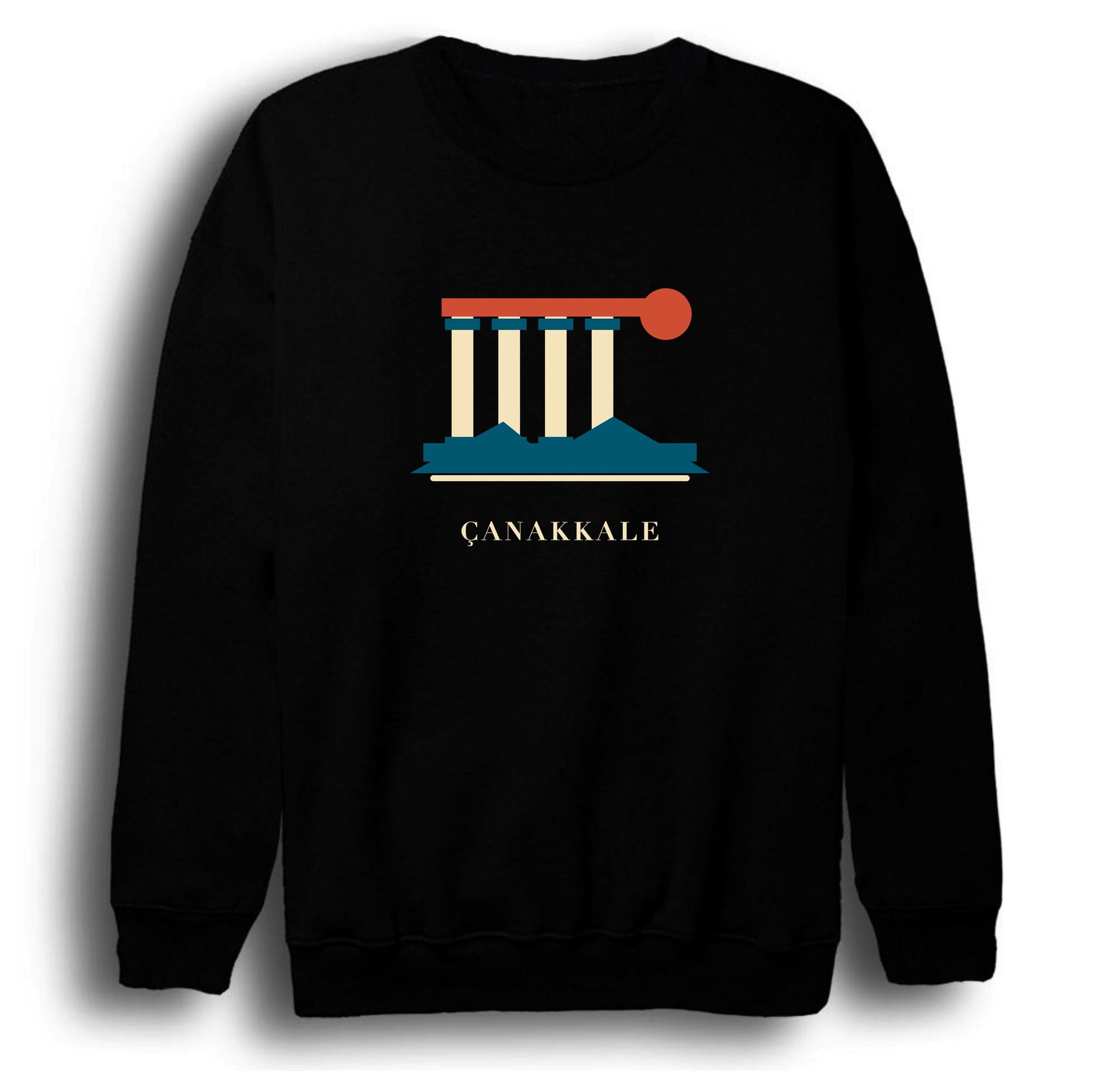 Çanakkale Assos Athena Tapınağı baskılı siyah sweatshirt