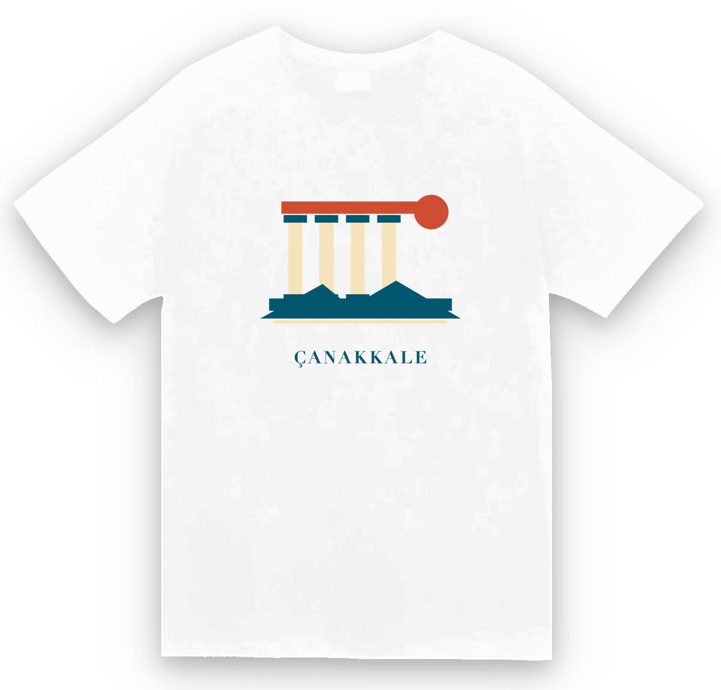 Çanakkale Assos Athena Tapınağı baskılı beyaz t-shirt
