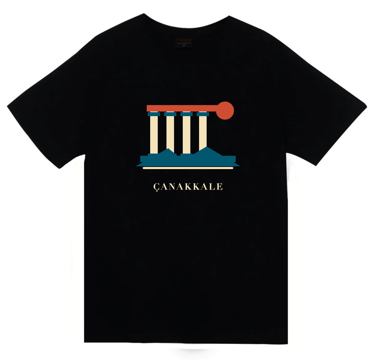 Çanakkale Assos Athena Tapınağı baskılı siyah t-shirt