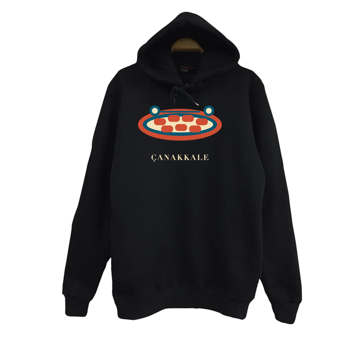 Çanakkale Biga Köftesi baskılı siyah kapüşonlu sweatshirt