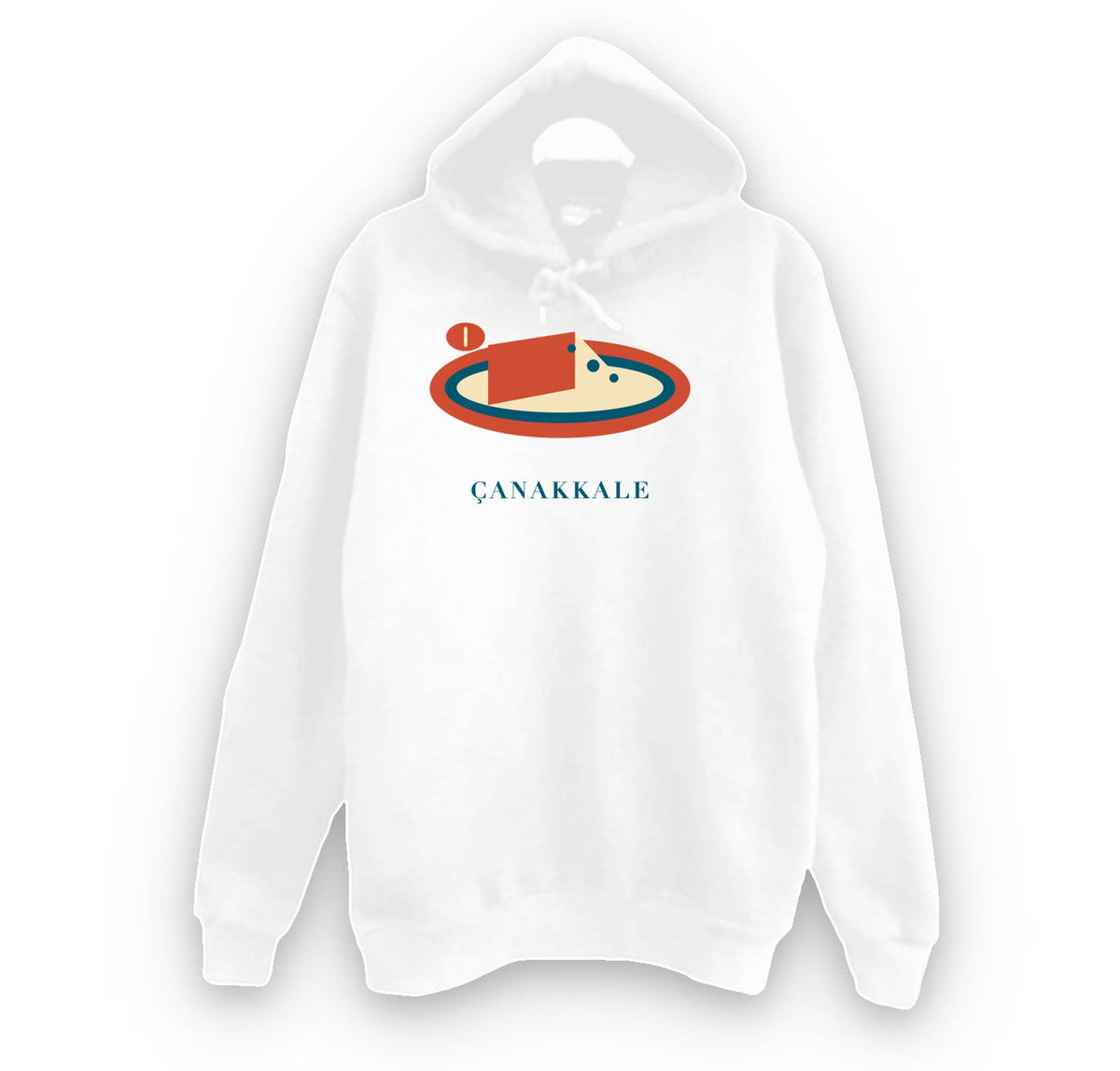 Çanakkale Ezine Peyniri baskılı beyaz kapüşonlu sweatshirt