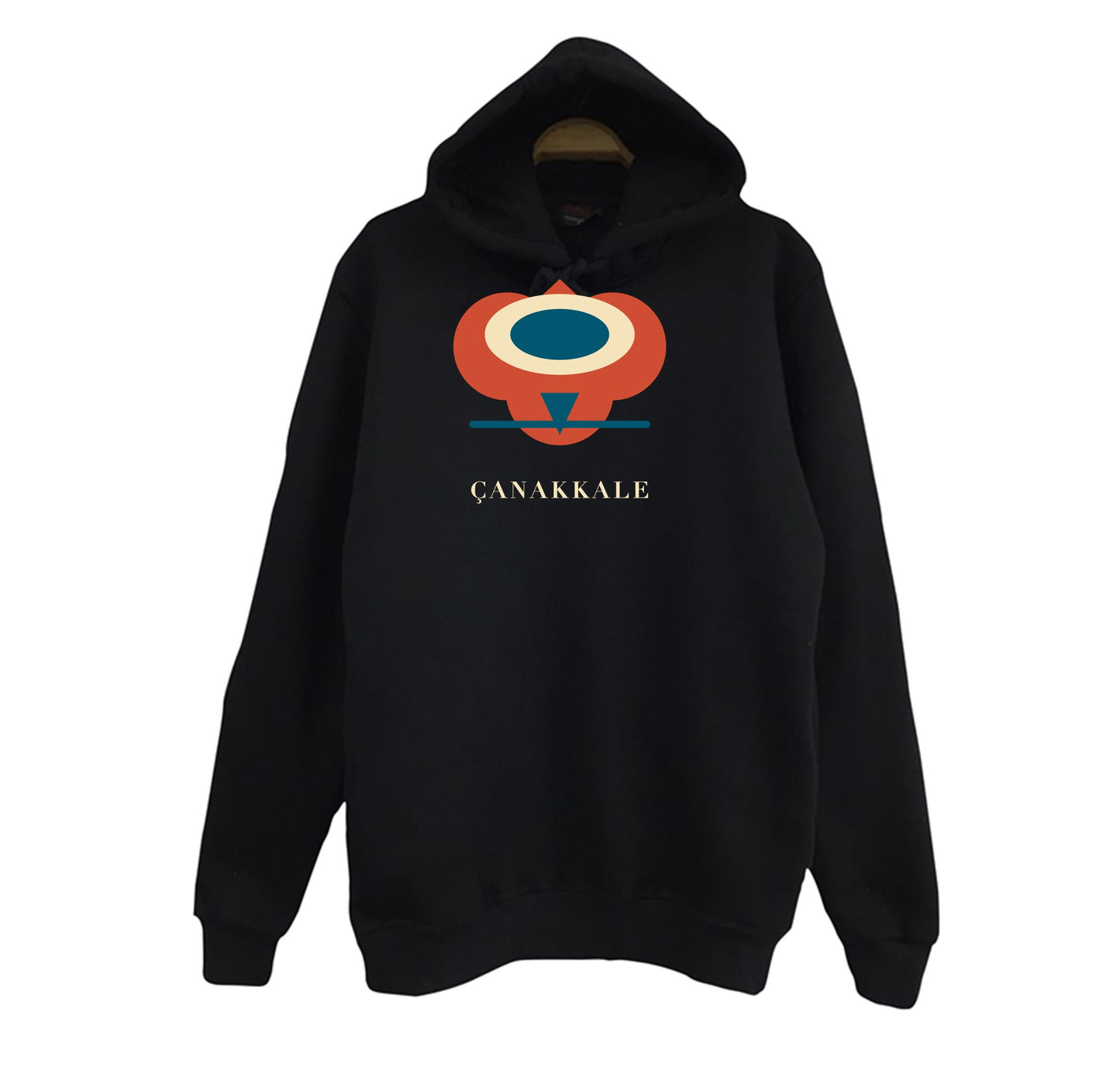 Çanakkale Kilitbahir Kalesi baskılı siyah kapüşonlu sweatshirt