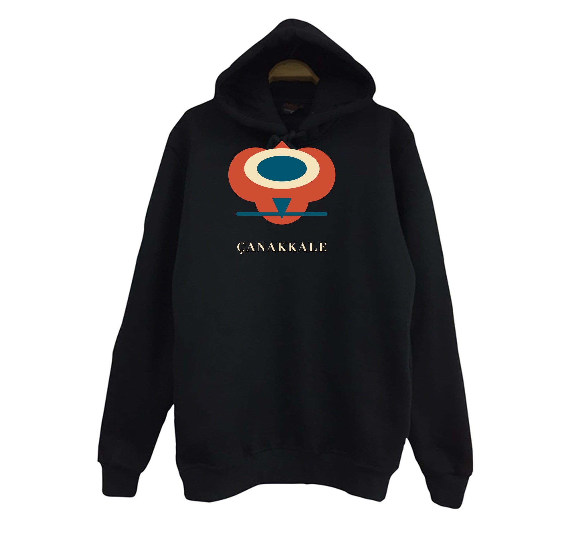 Çanakkale Kilitbahir Kalesi baskılı siyah kapüşonlu sweatshirt