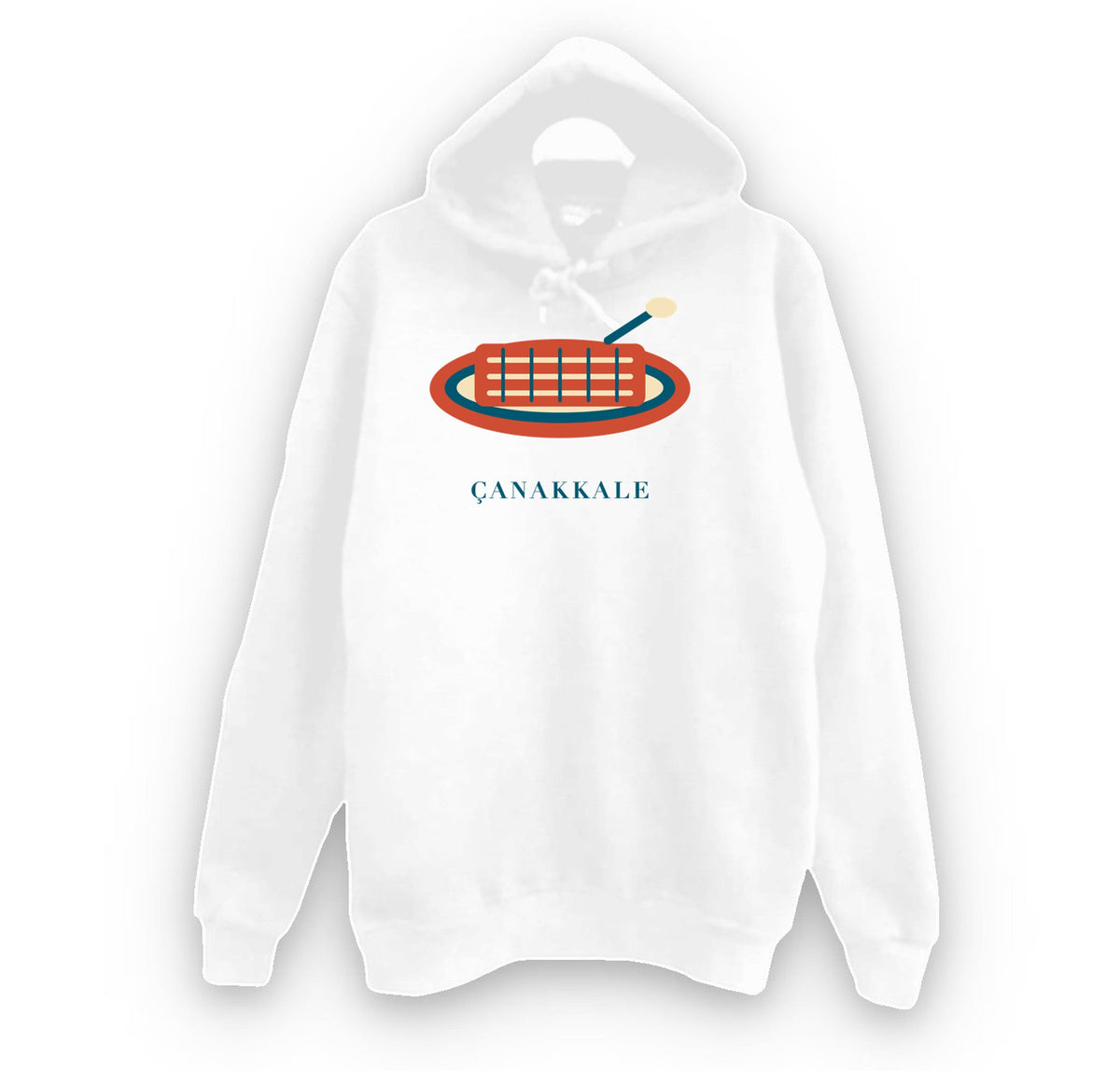 Çanakkale Peynir Helvası baskılı beyaz kapüşonlu sweatshirt