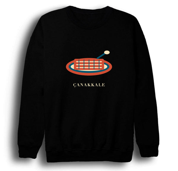 Çanakkale Peynir Helvası baskılı siyah sweatshirt