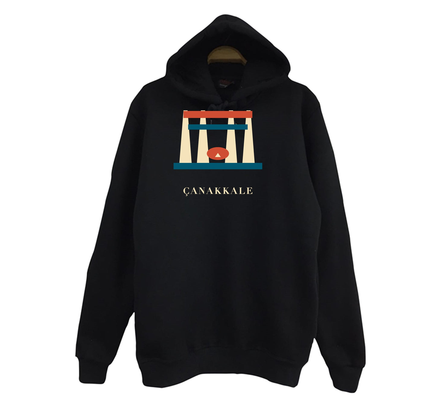 Çanakkale Şehitler Abidesi baskılı siyah kapüşonlu sweatshirt