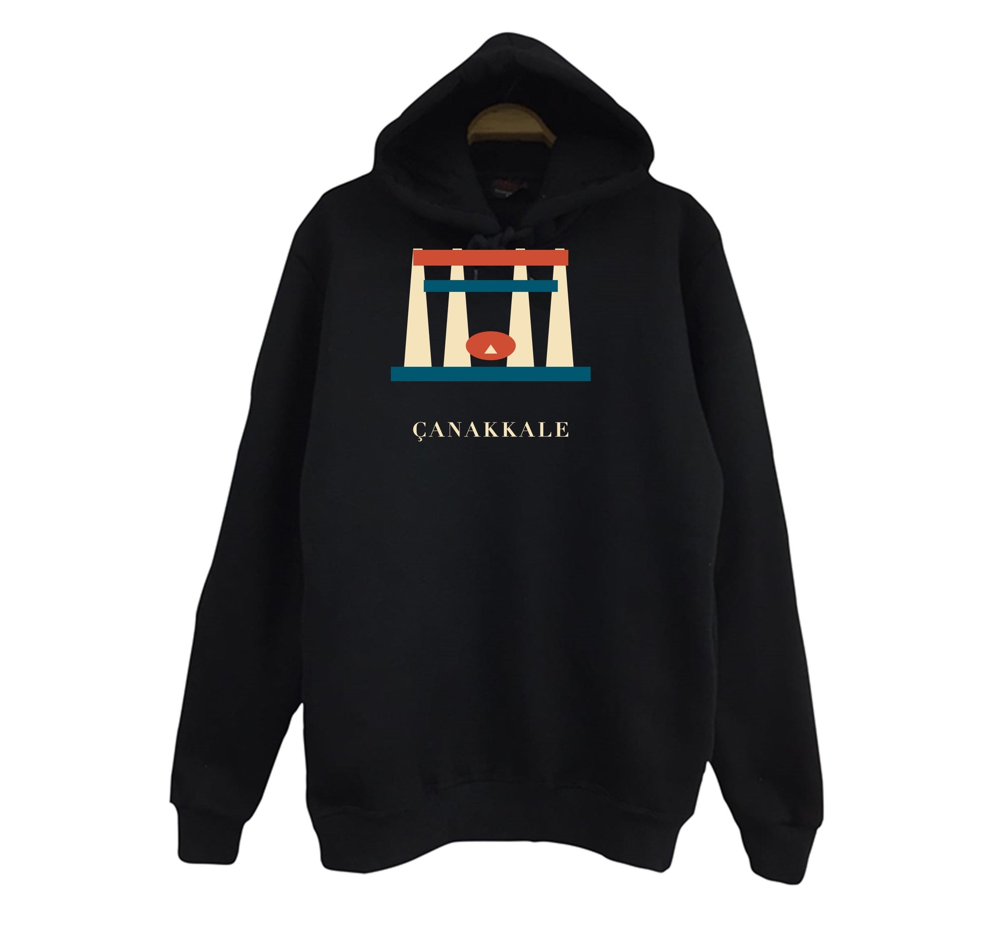 Çanakkale Şehitler Abidesi baskılı siyah kapüşonlu sweatshirt