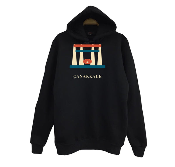 Çanakkale Şehitler Abidesi baskılı siyah kapüşonlu sweatshirt