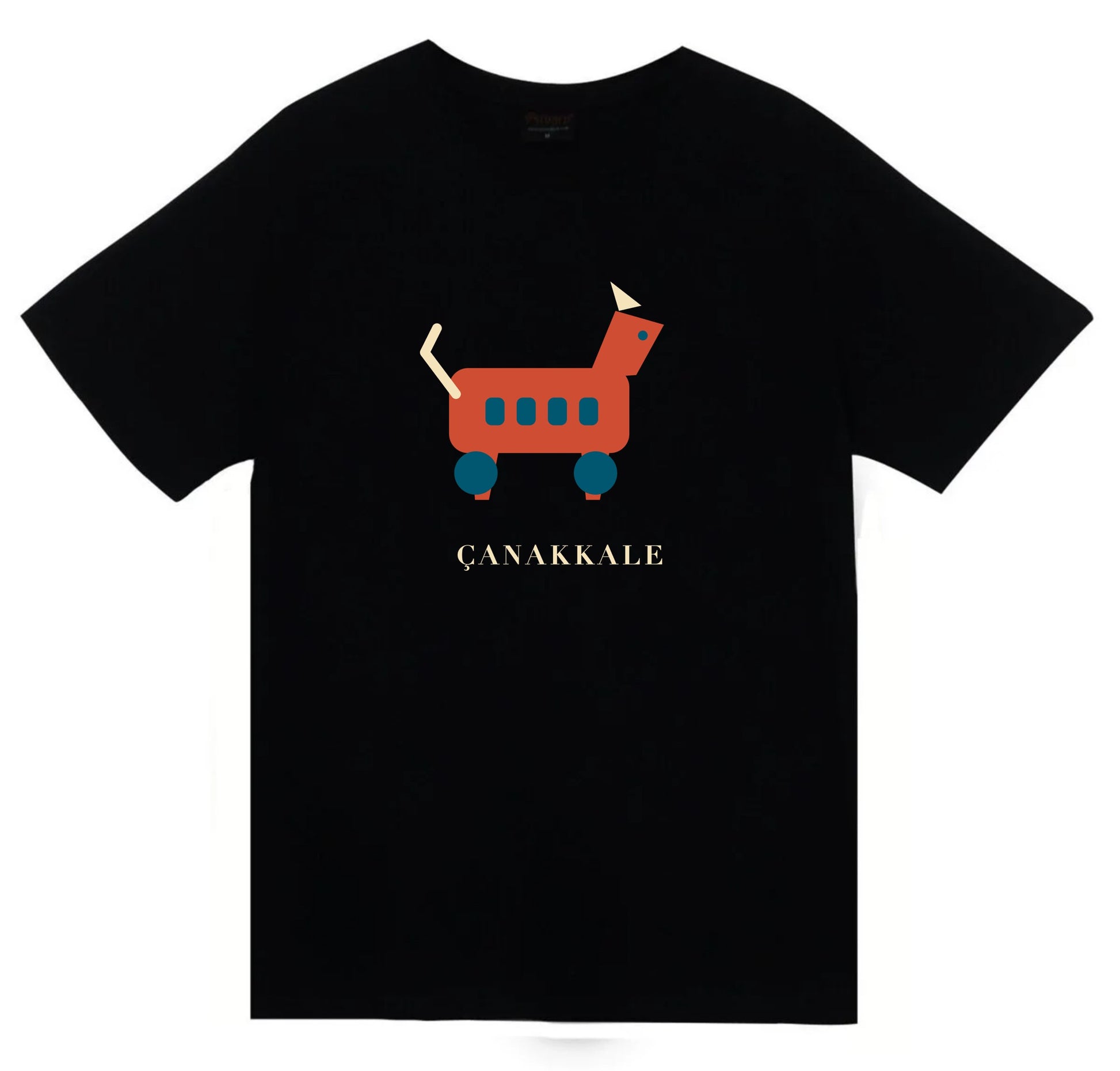 Çanakkale Truva Atı baskılı siyah t-shirt