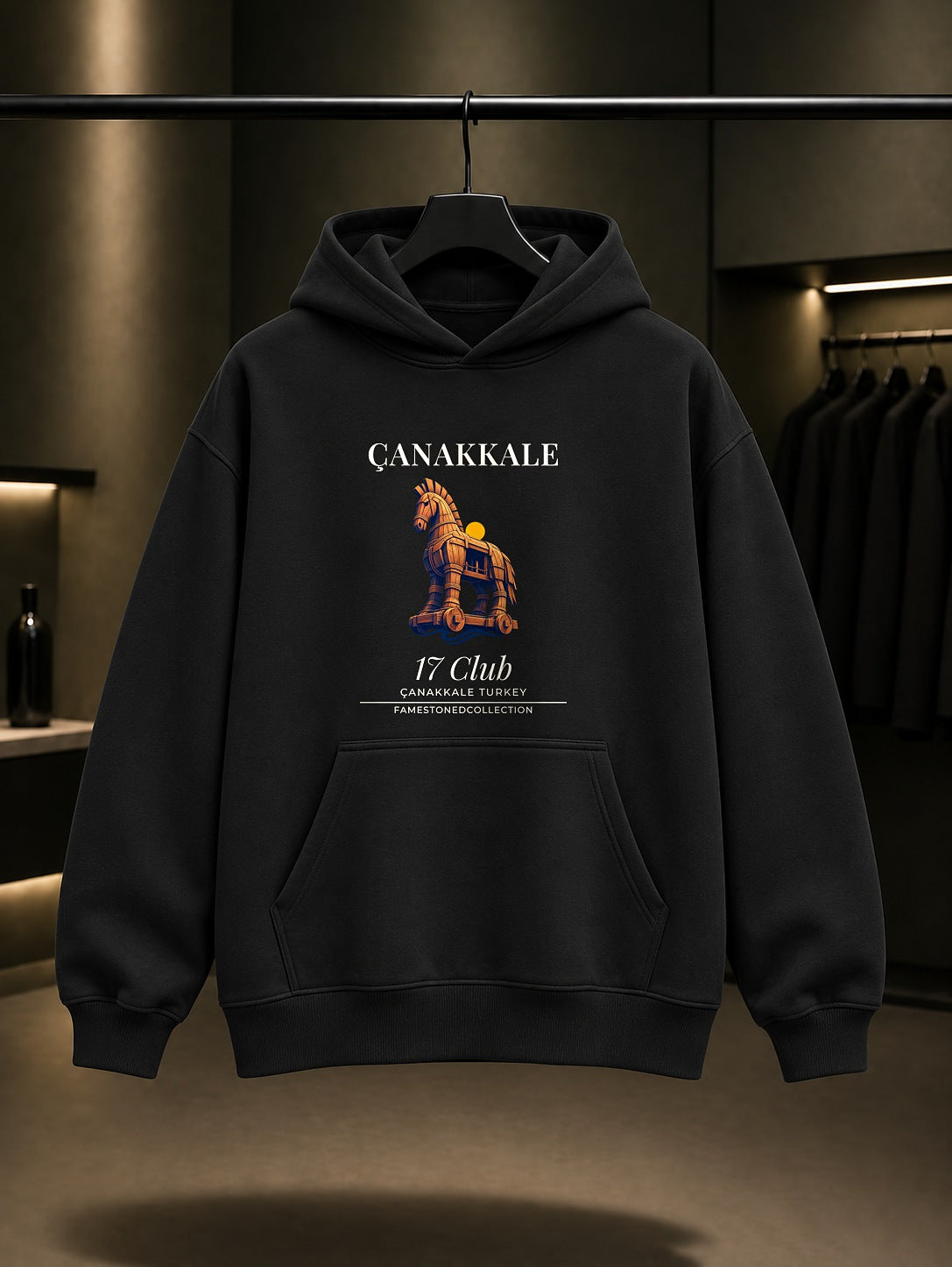 Çanakkale Truva Atı 17 Club Kapüşonlu Sweatshirt Siyah