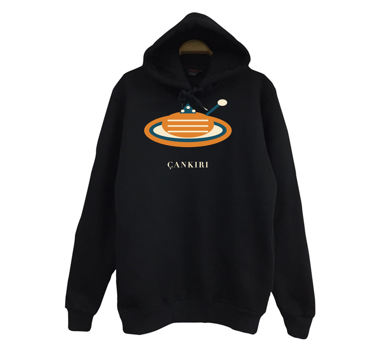 Çankırı Höşmerim Tatlısı baskılı siyah kapüşonlu sweatshirt