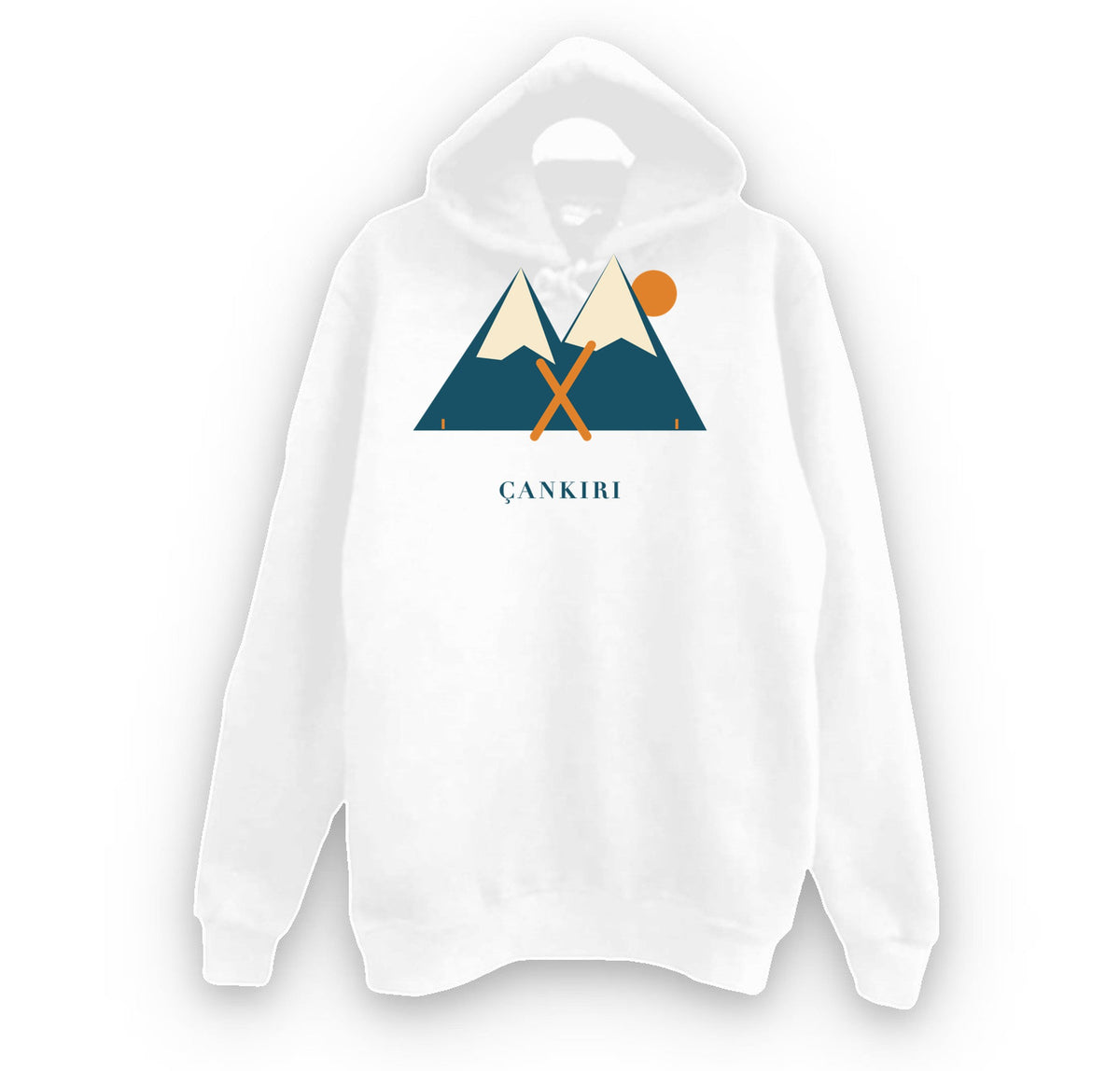 Çankırı Ilgaz Dağı baskılı beyaz kapüşonlu sweatshirt