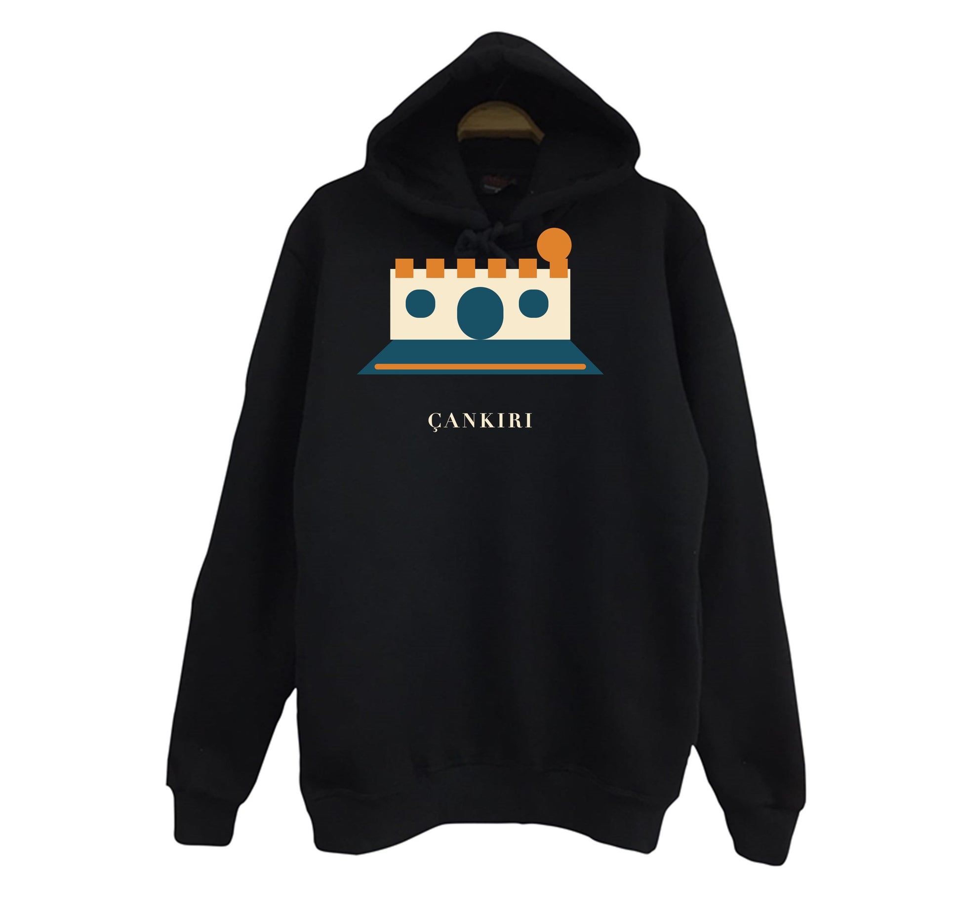 Çankırı Kalesi baskılı siyah kapüşonlu sweatshirt