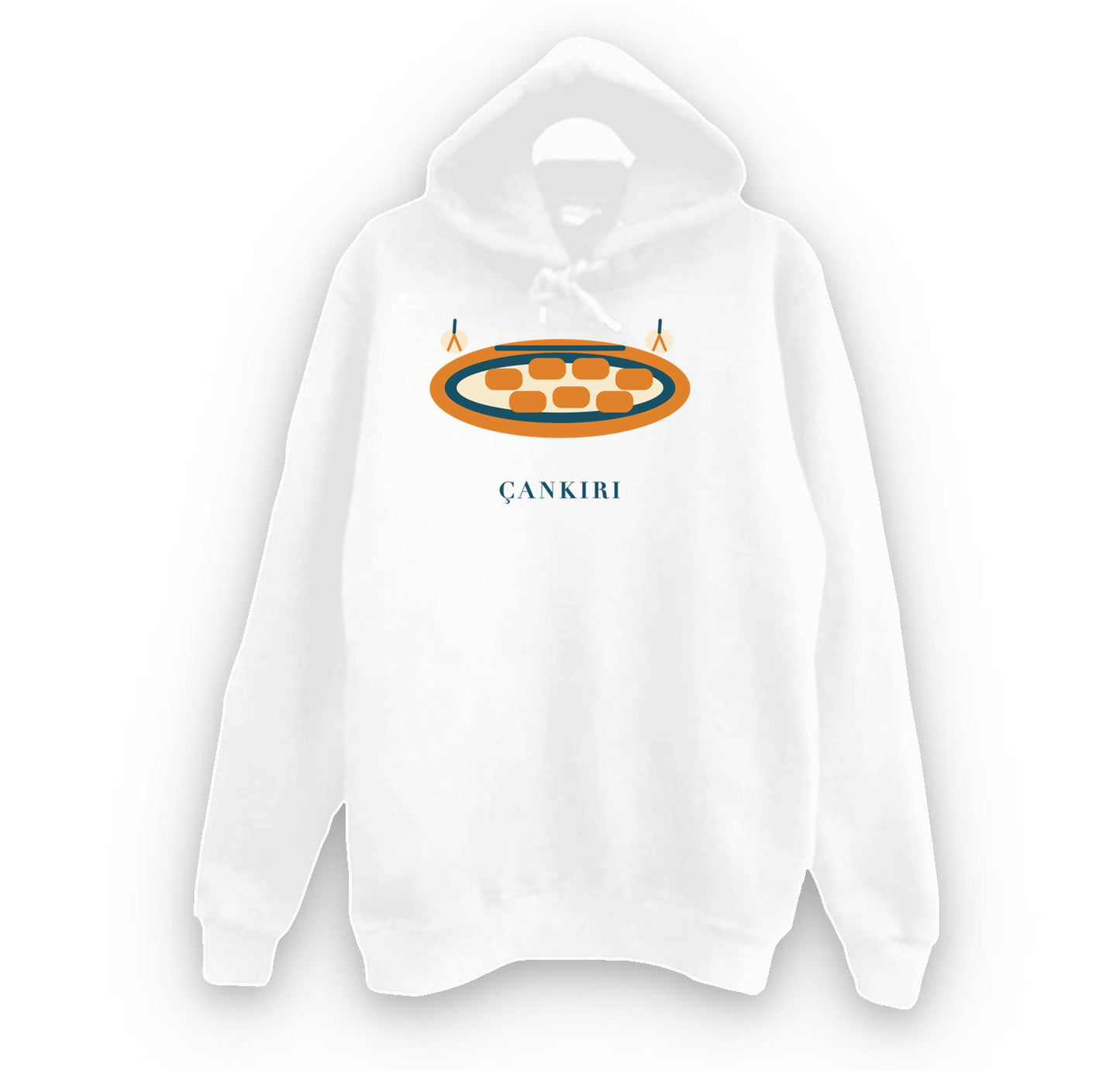Çankırı Sarımsaklı Et baskılı beyaz kapüşonlu sweatshirt