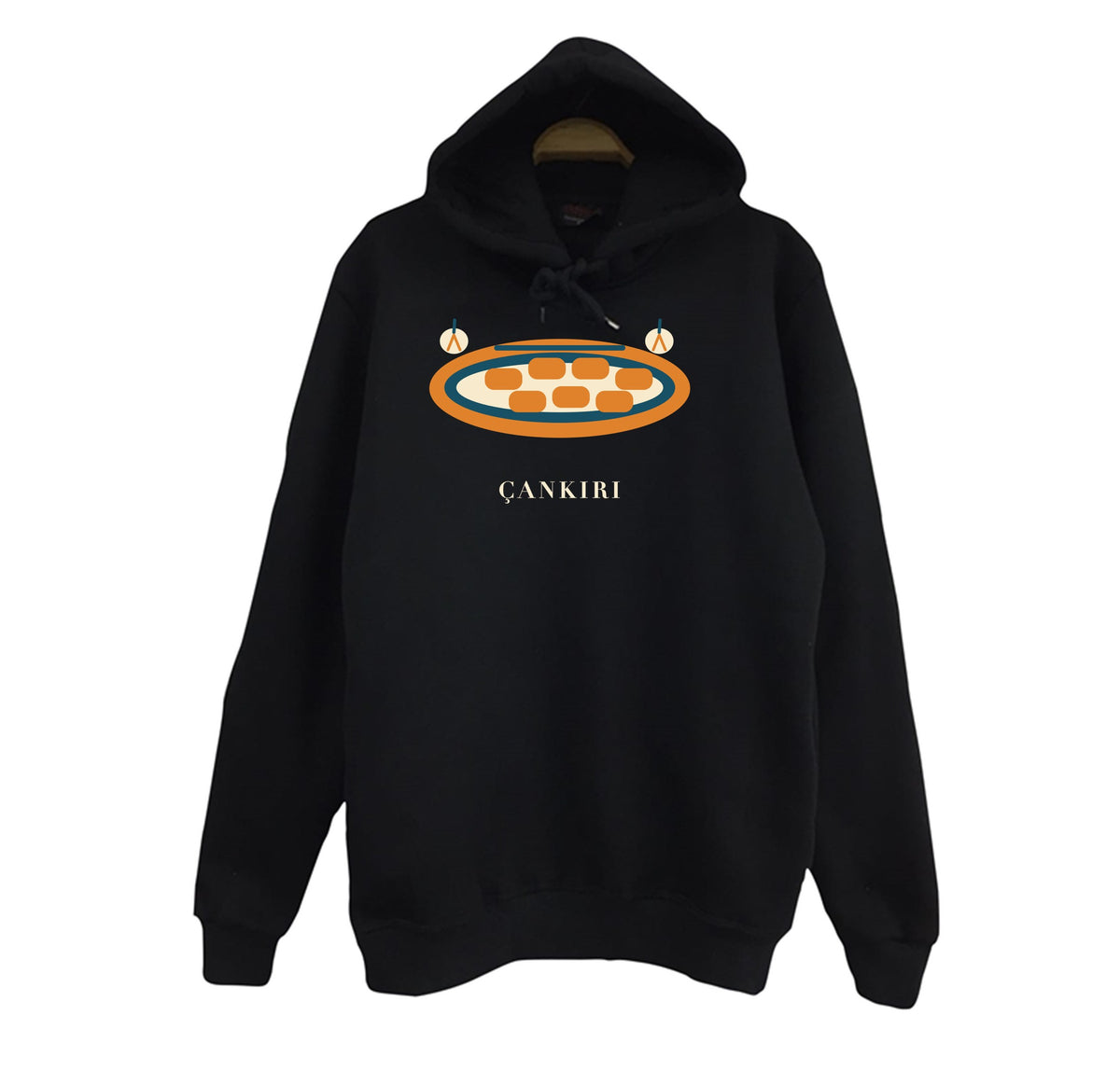 Çankırı Sarımsaklı Et baskılı siyah kapüşonlu sweatshirt