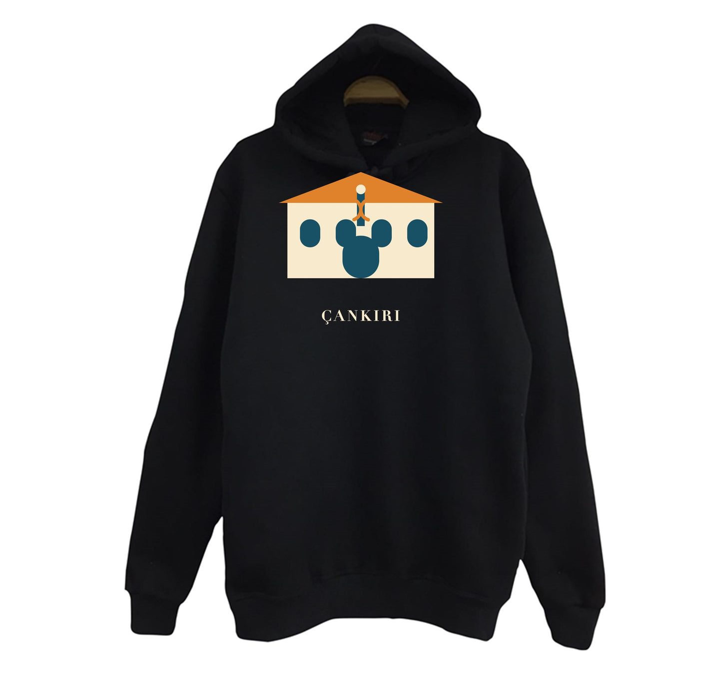 Çankırı Taş Mescit baskılı siyah kapüşonlu sweatshirt