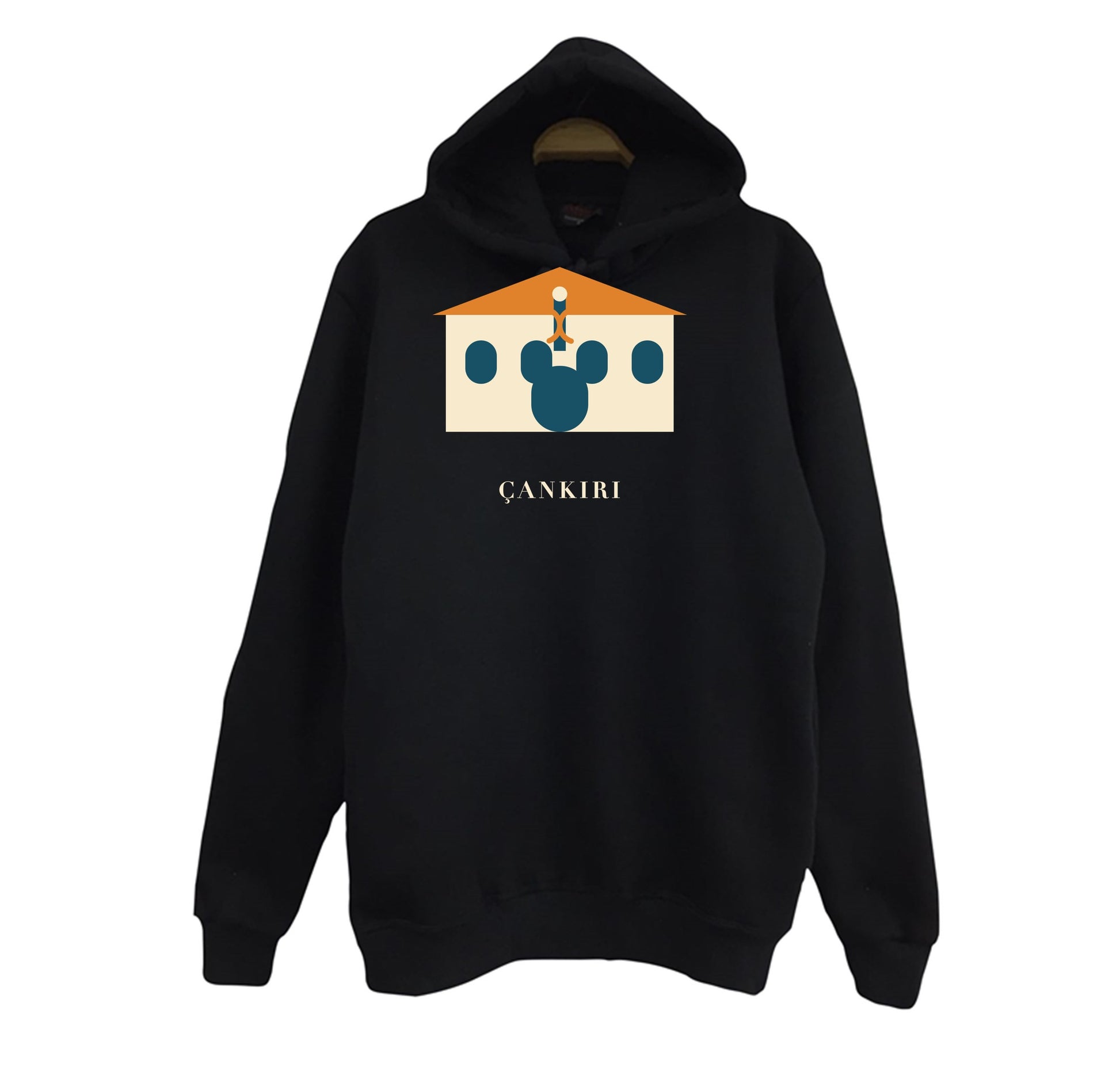Çankırı Taş Mescit baskılı siyah kapüşonlu sweatshirt