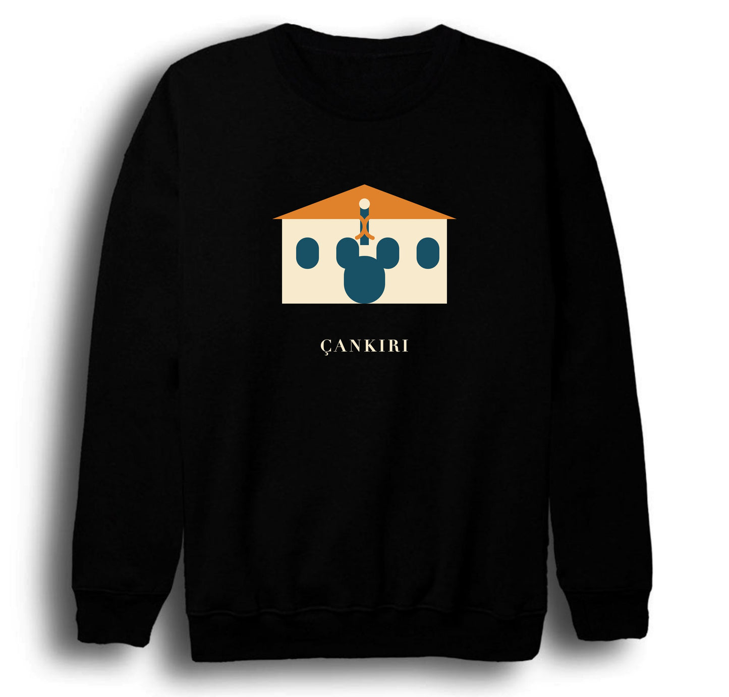 Çankırı Taş Mescit baskılı siyah sweatshirt