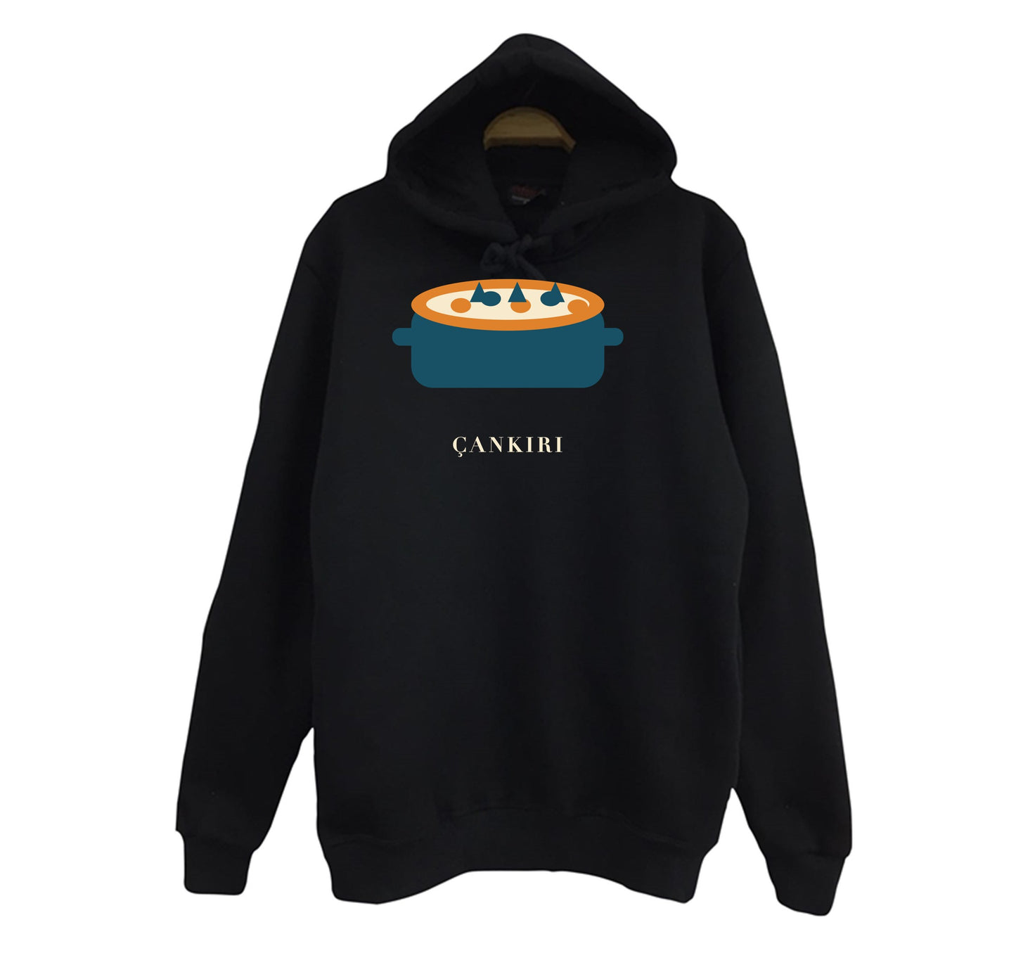 Çankırı Yaren Güveci baskılı siyah kapüşonlu sweatshirt