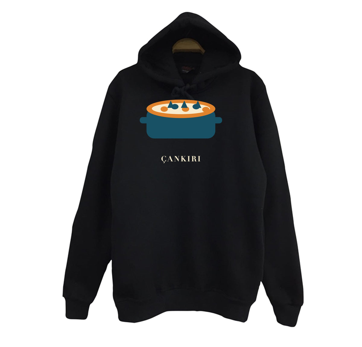 Çankırı Yaren Güveci baskılı siyah kapüşonlu sweatshirt
