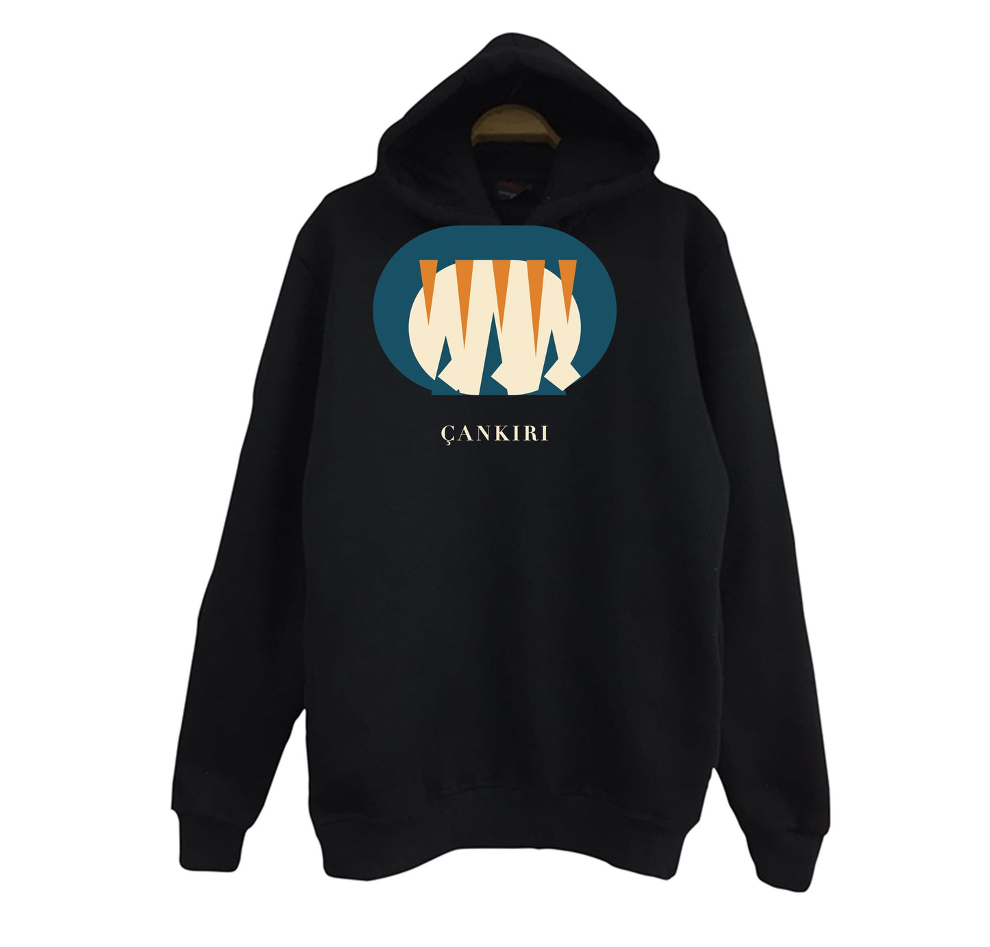 Çankırı Yeraltı Tuz Şehri baskılı siyah kapüşonlu sweatshirt