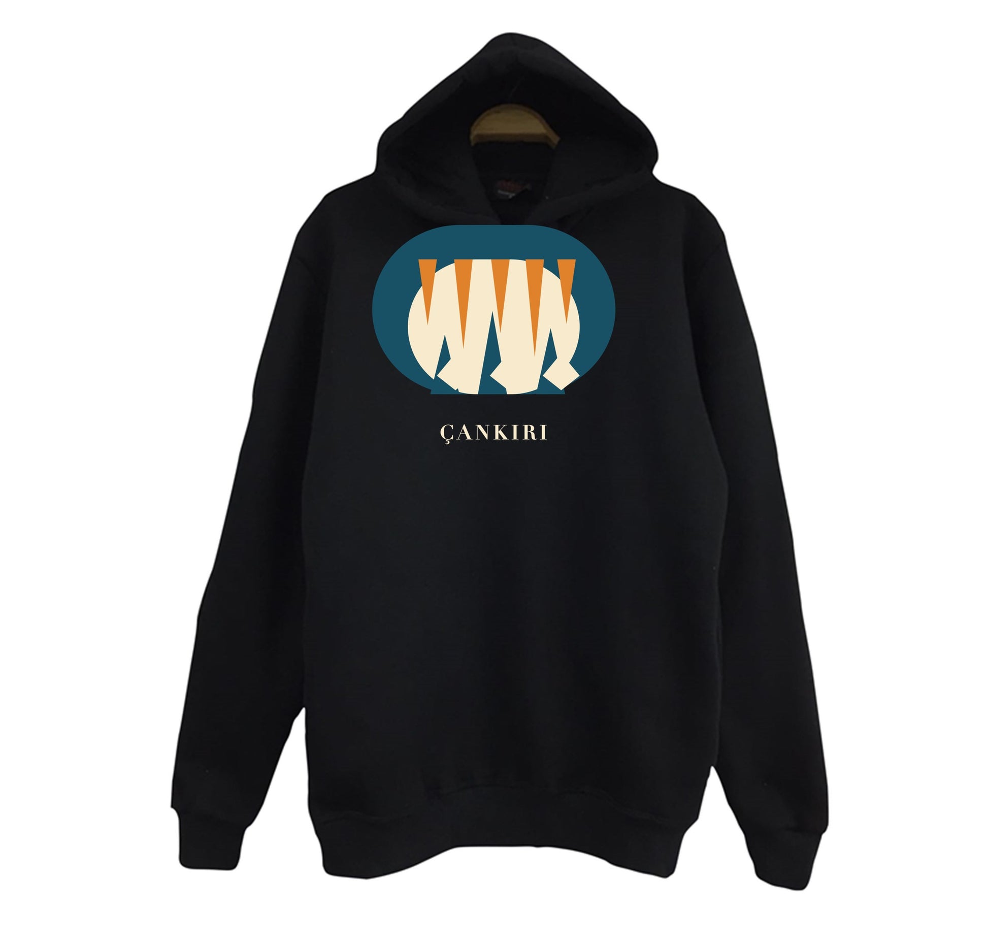 Çankırı Yeraltı Tuz Şehri baskılı siyah kapüşonlu sweatshirt