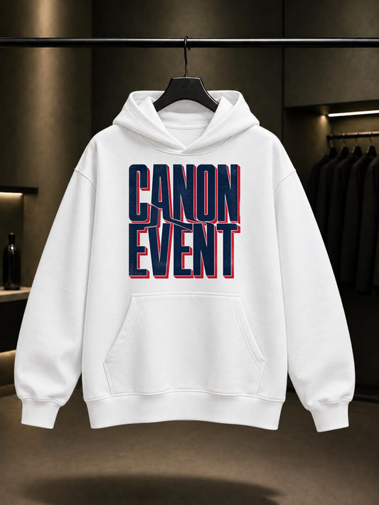Canon Event Yazılı baskılı beyaz kapüşonlu sweatshirt