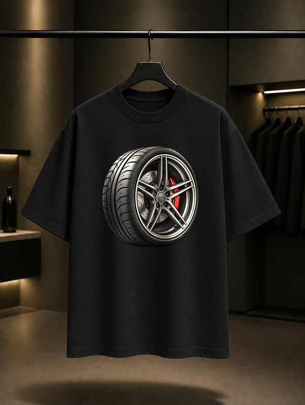 Mini Jant Baskılı Unisex %100 Pamuk Tişört · Otomobil