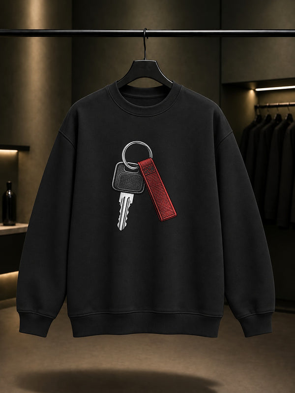 Mini Kontak Anahtarı Baskılı Unisex %100 Pamuk Sweatshirt · Otomobil