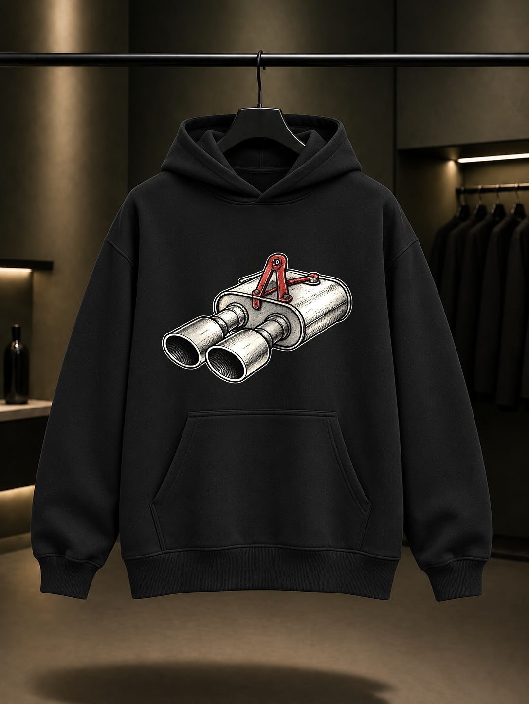 Mini Egzoz Baskılı Unisex %100 Pamuk Kapüşonlu Sweatshirt · Otomobil