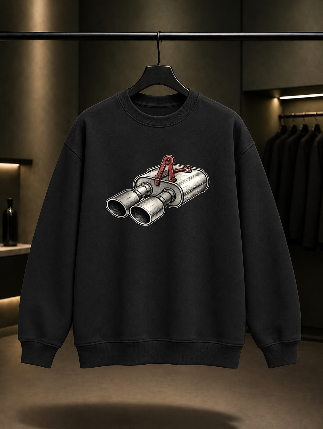 Mini Egzoz Baskılı Unisex %100 Pamuk Sweatshirt · Otomobil
