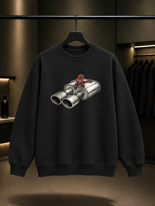 Mini Egzoz Baskılı Unisex %100 Pamuk Sweatshirt · Otomobil