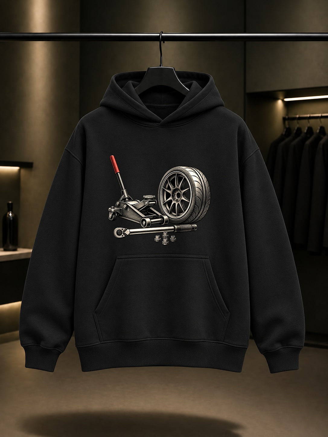 Garaj Aletleri Baskılı Unisex %100 Pamuk Kapüşonlu Sweatshirt · Otomobil