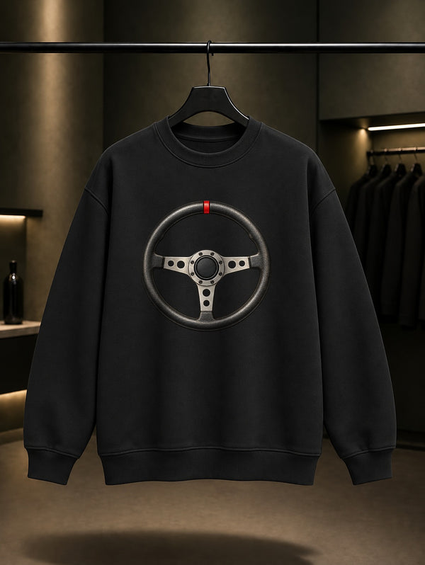 Mini Direksiyon Baskılı Unisex %100 Pamuk Sweatshirt · Otomobil