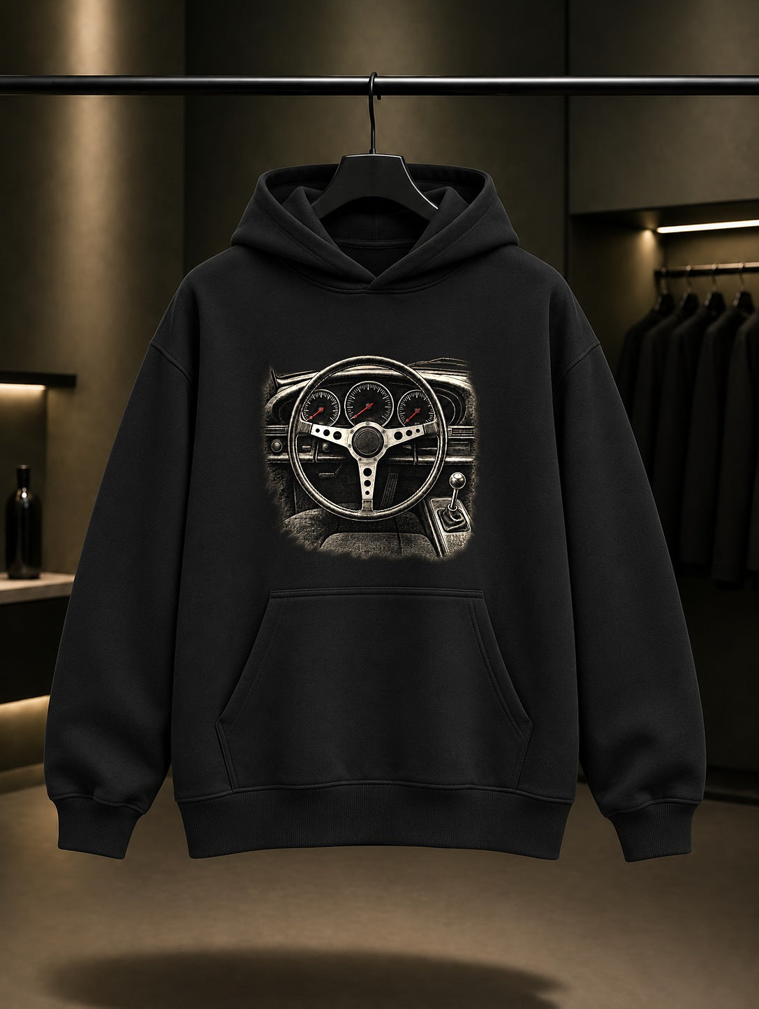 Kokpit Baskılı Unisex %100 Pamuk Kapüşonlu Sweatshirt · Otomobil