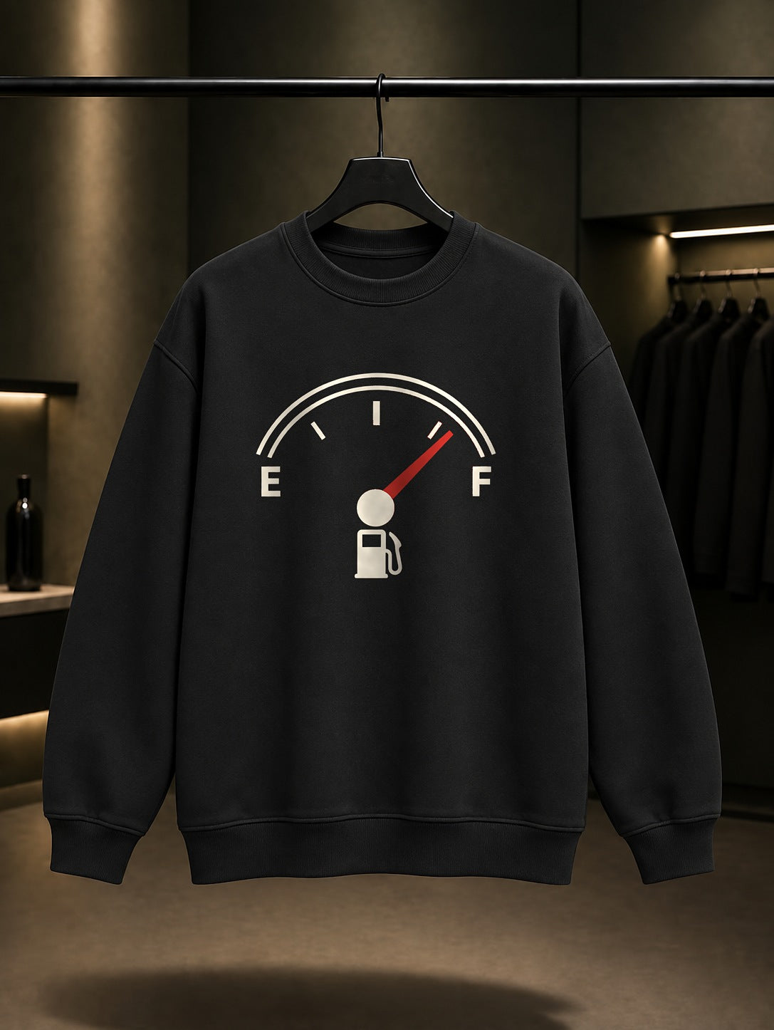 Yakıt Göstergesi Baskılı Unisex %100 Pamuk Sweatshirt · Otomobil