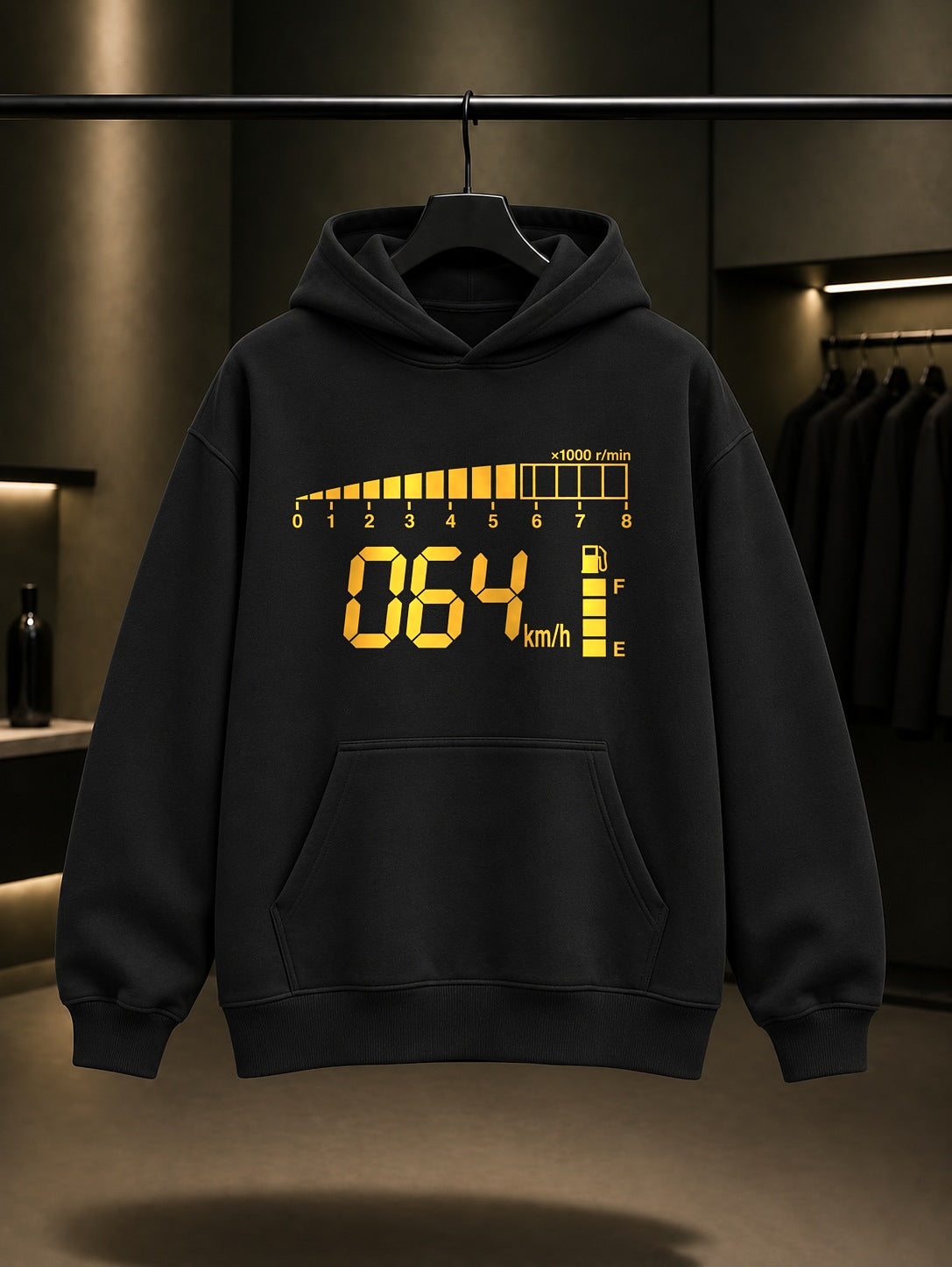 Retro Dijital Gösterge Baskılı Unisex %100 Pamuk Kapüşonlu Sweatshirt · Otomobil