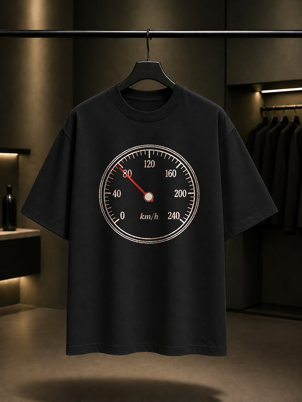 Hız Kadranı Baskılı Unisex %100 Pamuk Tişört · Otomobil
