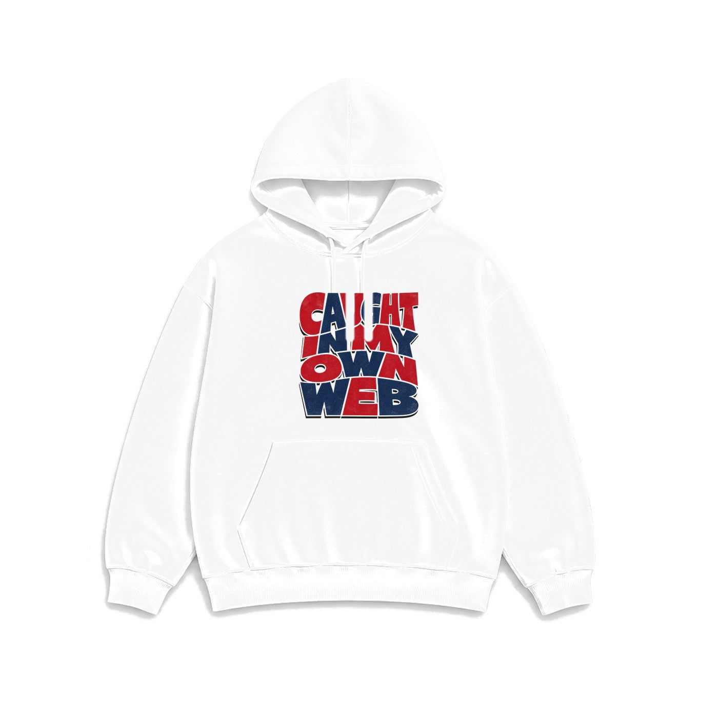 Caught In My Own Web Yazılı baskılı beyaz kapüşonlu sweatshirt