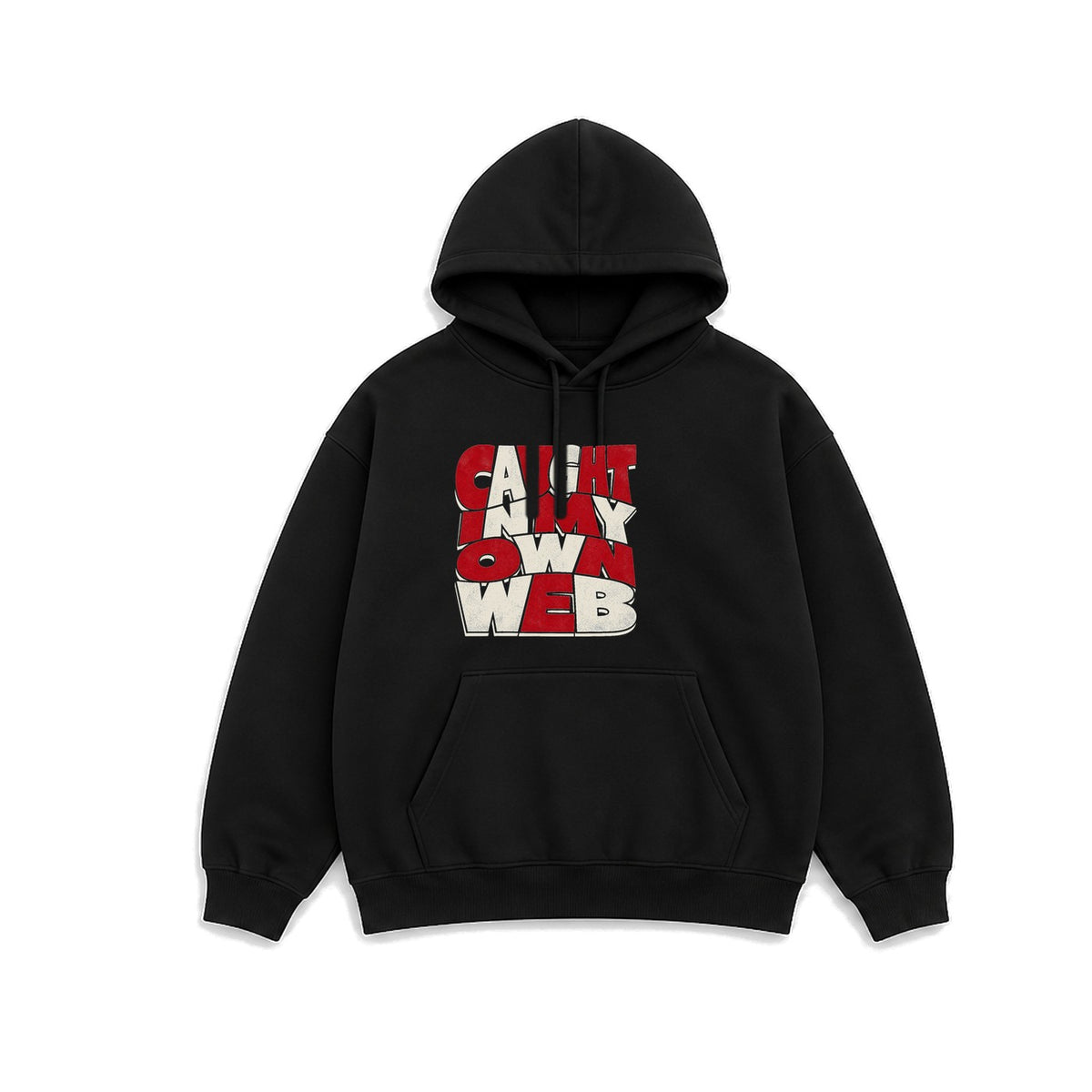 Caught In My Own Web Yazılı baskılı siyah kapüşonlu sweatshirt