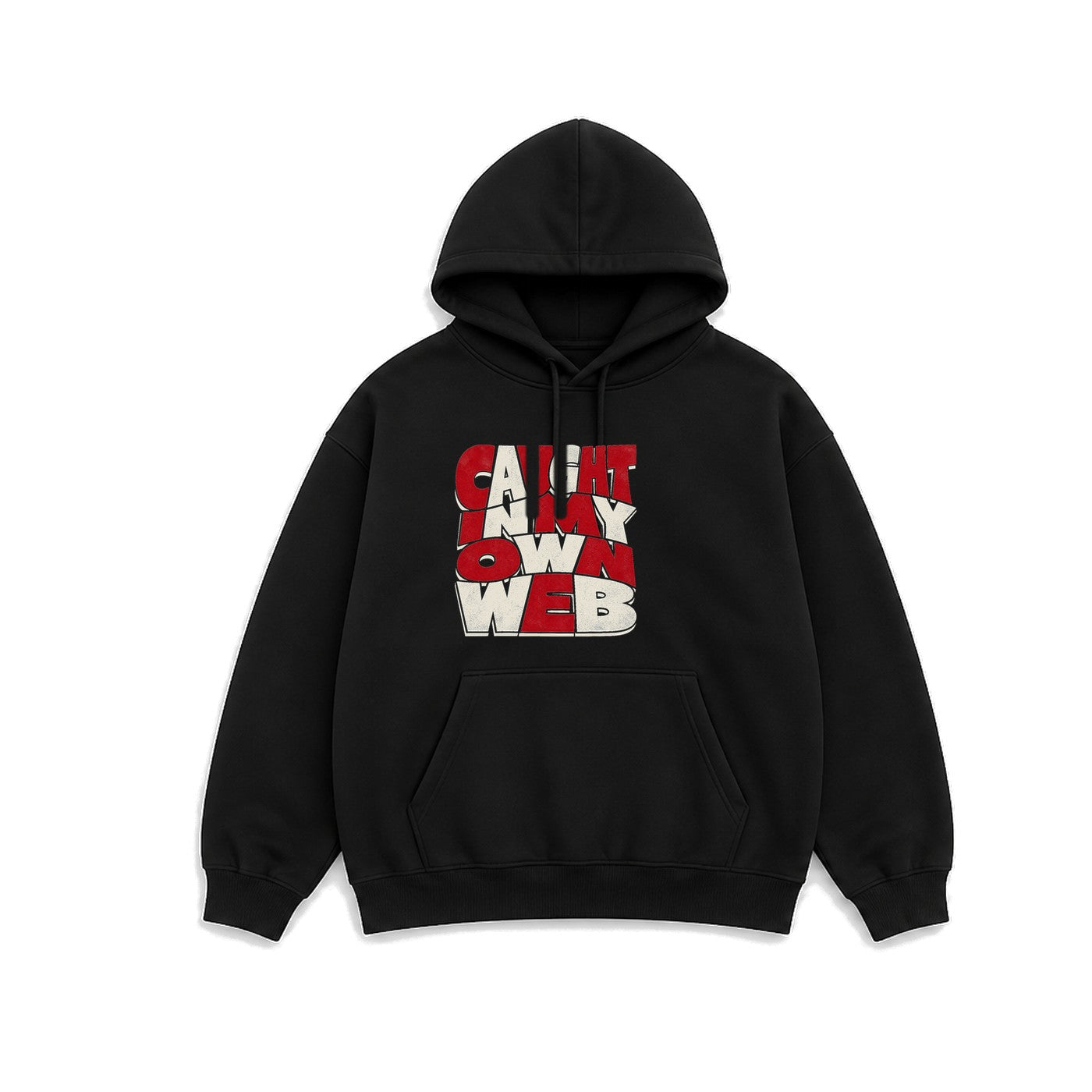Caught In My Own Web Yazılı baskılı siyah kapüşonlu sweatshirt