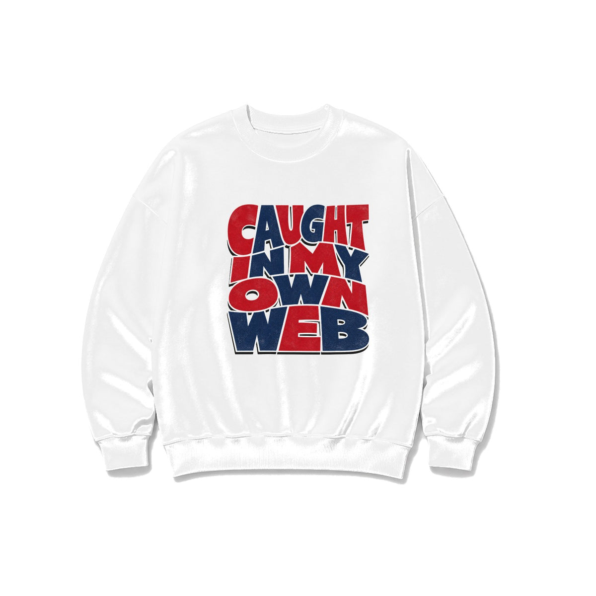 Caught In My Own Web Yazılı baskılı beyaz sweatshirt