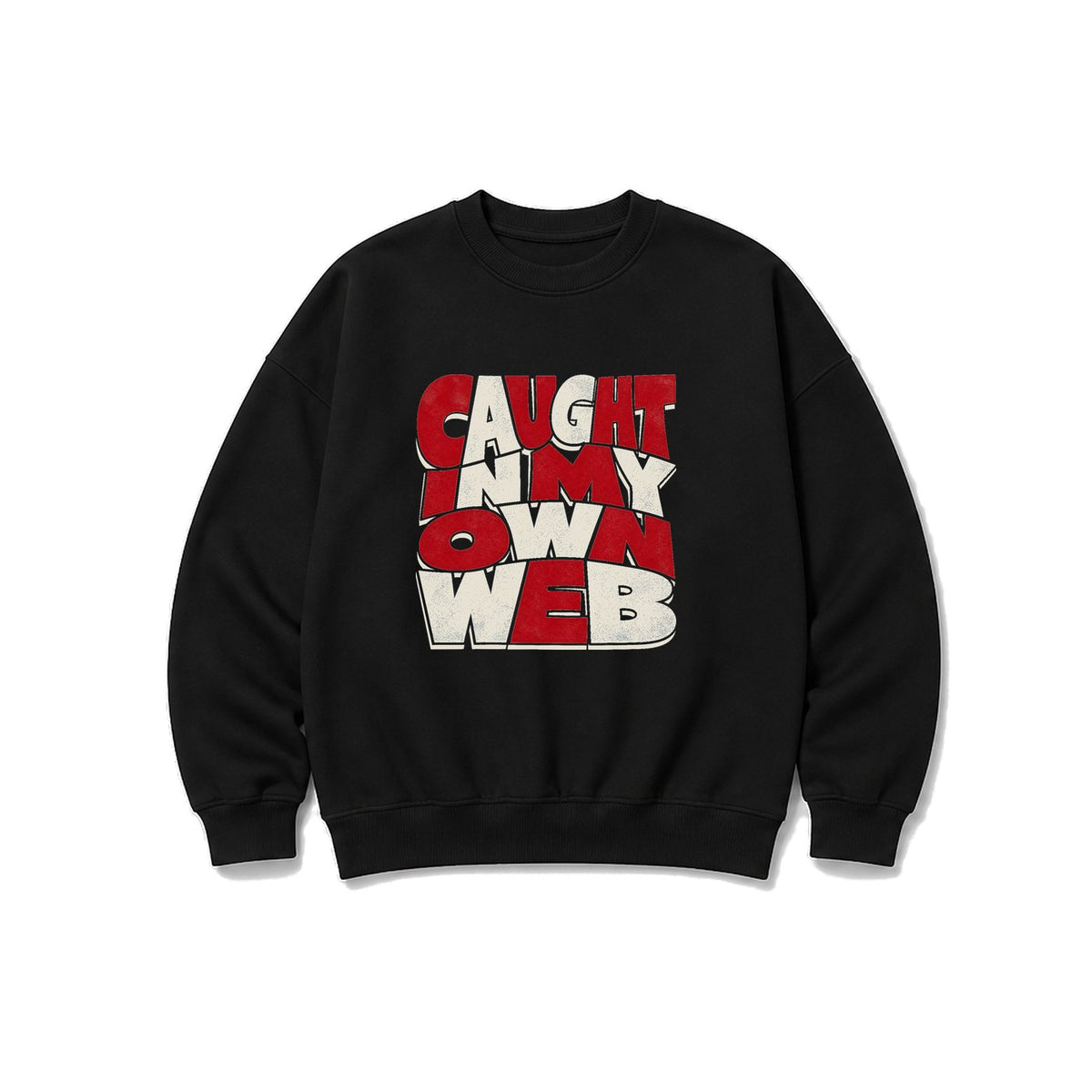 Caught In My Own Web Yazılı baskılı siyah sweatshirt
