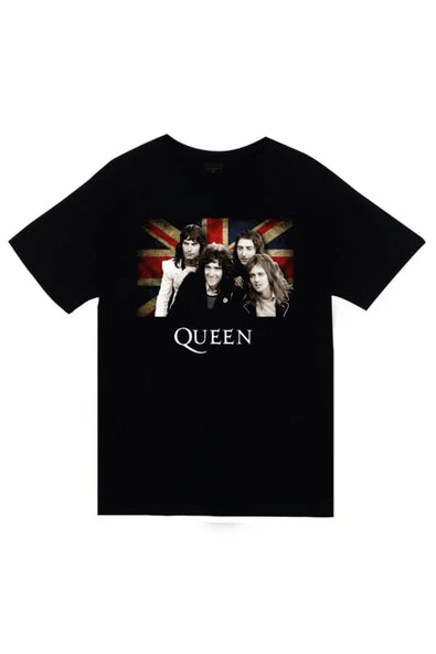 fame-stoned Queen Baskılı Unisex %100 Pamuk Siyah T-shirt
