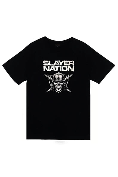 Slayer Nation' yazısı baskılı siyah tişört