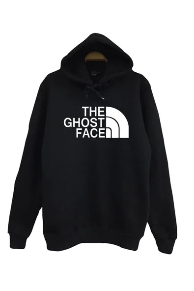 The Ghost Face North logosu baskılı siyah kapüşonlu sweatshirt